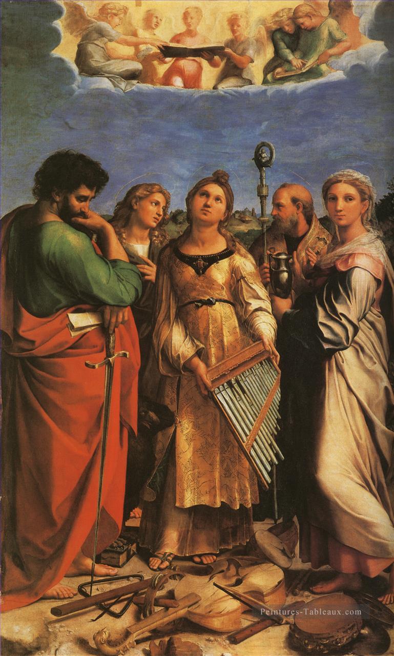 Sainte Cécile avec Sts Paul John évangélistes Augustin et Marie Madeleine maître Raphaël Peintures à l'huile